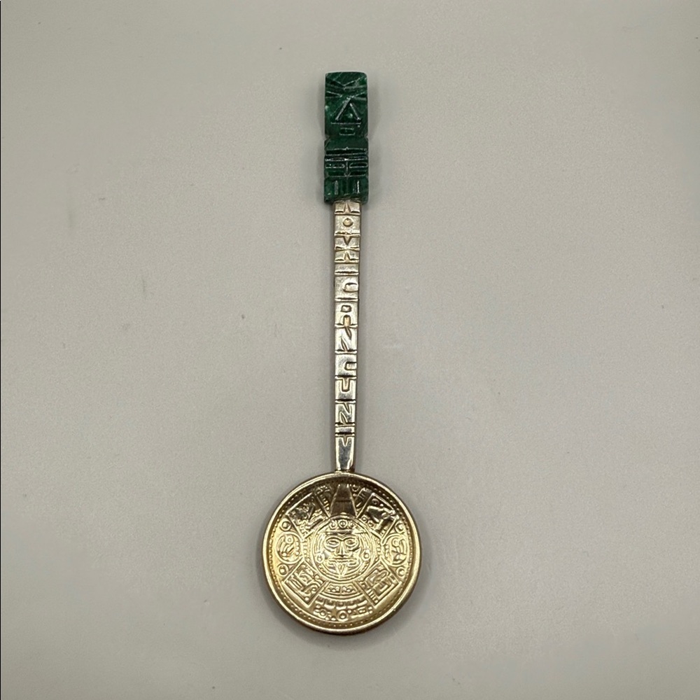 Vintage Alpaca Mexico Jade Green Silver Spoon